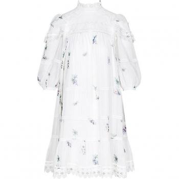 Robe A-ligne en mousseline de soie pour femmes – Modèle mini avec manches lanternes 64995