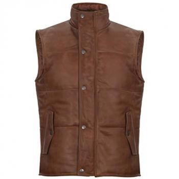 Men's Classic Puffer Waistcoat – Nottingham (Infinity Leather, Tan, XL)