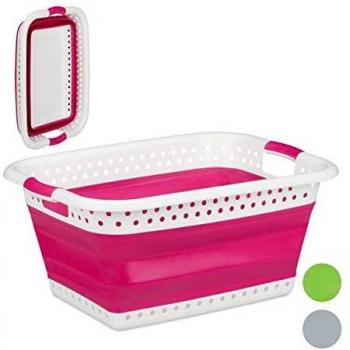 Relaxdays Wäschekorb, stabil, faltbar, Pink