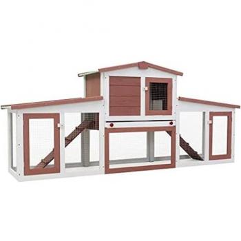 Outdoor Large Rabbit Hutch Brown and White 80.3x17.7x33.5 Wood