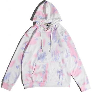 Hooded Tie-Dye Sweatshirt for Women, Long Sleeves, Loose Fit, Pocket Detail