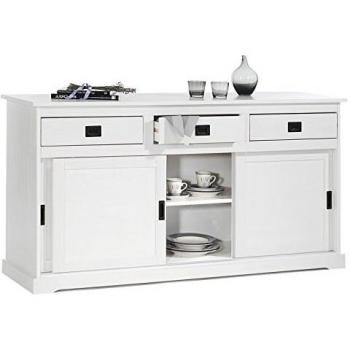 IDIMEX Buffet Savona bahut vaisselier 3 tiroirs 3 portes coulissantes pin massif blanc
