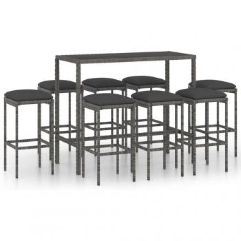 Ensemble bar extérieur 9 pièces résine tressée et coussins