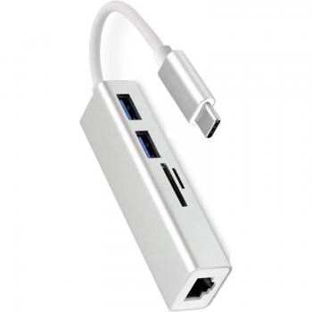 Adaptateur USB C 5 en 1 avec ports RJ45 et lecteur de carte SD/TF