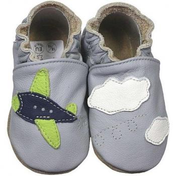 HOBEA Krabbelschuhe für Kleinkinder Flugzeug grau