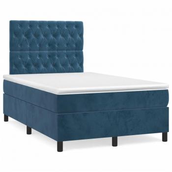 VidaXL Dunkelblaues Samt Boxspringbett 120x190 cm mit Matratze und LED