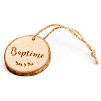 Rondins de bois pour baptême avec lien en ficelle