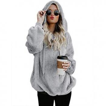 IWoo Stylish Loose Casual Jacket for Women (Light Grey, XXL)