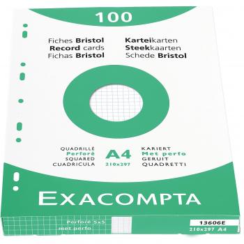 Pack de 100 fiches Bristol blanches 210x297 mm quadrillées 5x5