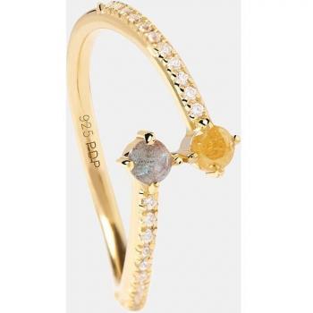 Anillo de plata bañado en oro 18kt con circonitas de colores