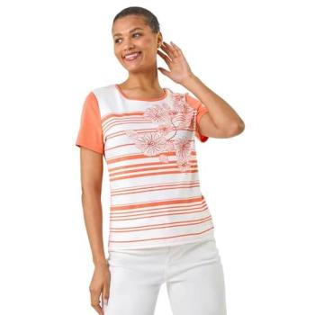 Stripe Floral Hotfix Top (Orange)