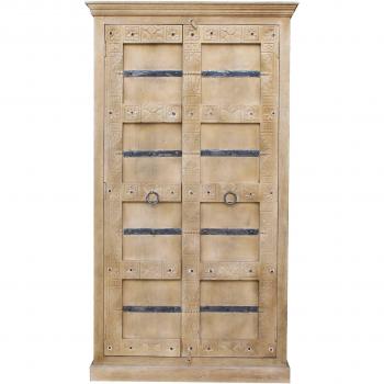 SIT Garderobenschrank „Daipur“ – Naturbeige, 100 cm hoch, 180 cm breit, 45 cm tief, massives Holz mit Schnitzungen