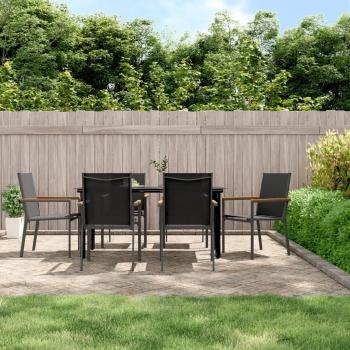 7-Piece Outdoor Dining Set with Black Textilene and Steel