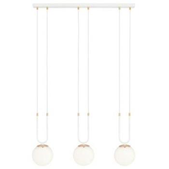 Emibig Lighting Sospensione Contemporanea 3 Luci Glam Acciaio Bianco Oro e Sfere Vetro Opalino