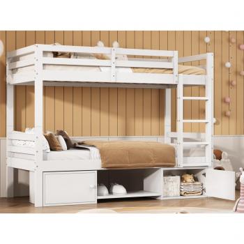 Dormilona de pino macizo 90x200cm con espacio de almacenamiento y zapatero, transformable a 2 individuales