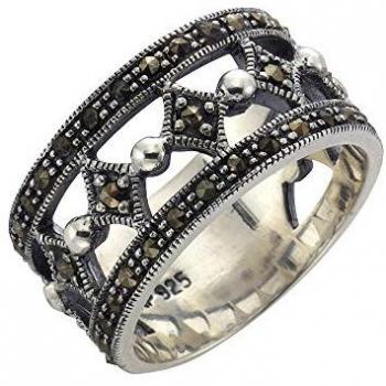 Fingerring Schwarzes Silber 925 mit 40x Markasit Damen Gr. 062