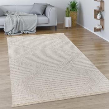 Paco Home Teppich »Buckman 461«, rechteckig, 11 mm Höhe, Kurzflor, Uni Farben, Hoch-Tief Effekt, Rauten, mit Fransen