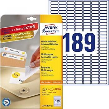 Avery Zweckform L4731REV-25, Wiederablösbare Etiketten 25,4x10 mm