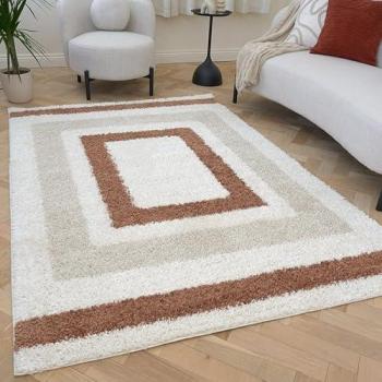 Moodi Border Terracotta Shag Rug – Living Room Runner, 160 × 230 cm