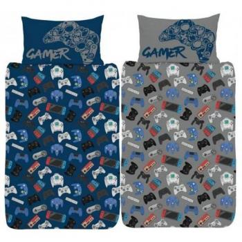 Edredón gamer single gris/azul