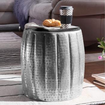 Silber‑Aluminium Beistelltisch von Wohnling – Modell Jamal, 38 × 42 × 38 cm