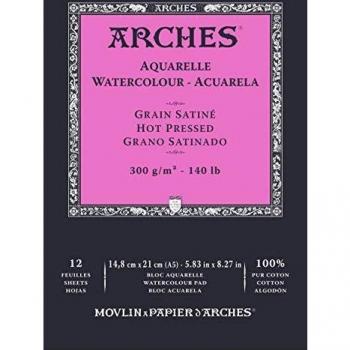 Gummed Aquarelle Pad – Arches, A5, 12 Sheets, 140 lb, 300 gsm, Hot‑Pressed