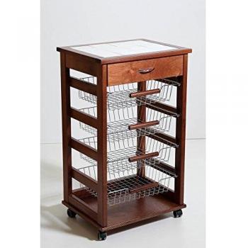 Carrello portafrutta Vesuvio noce con cassetto mattonelle deco legno massello