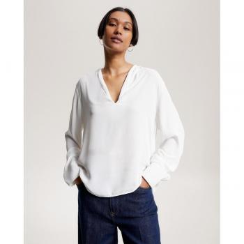 Camisa de mujer Tommy Hilfiger blanca de manga larga con cuello en V