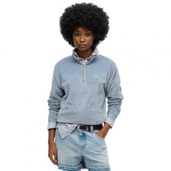 Superdry Sweatshirt Vellutato a Collare Zippato – Donna, Tidal Blue L