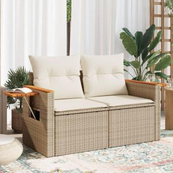 VidaXL Gartenbank mit Kissen 2-Sitzer Beige Polyrattan