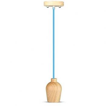 Lampadario LED in Legno con Portalampada E27 (Max 60W) e Cavo Blu