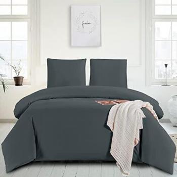 Housse de Couette WAVVE 200x200 cm, Microfibre Gris Foncé