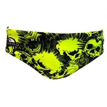 Turbo Skull Punk Badehose für Wasserball – Schwarz & Gelb, M