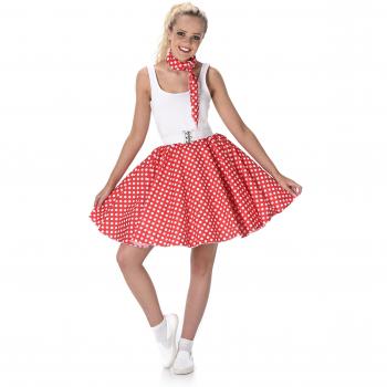 Damen Kostüm 50er Jahre Polka Dot Rock mit Fliege, rot, S