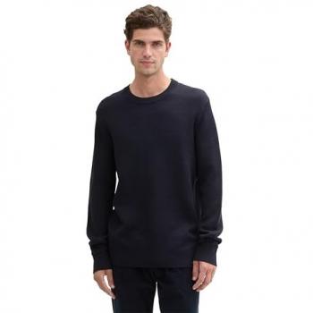 TOM TAILOR Herren Pullover mit weichem Wollmix, blau meliert, Größe XL