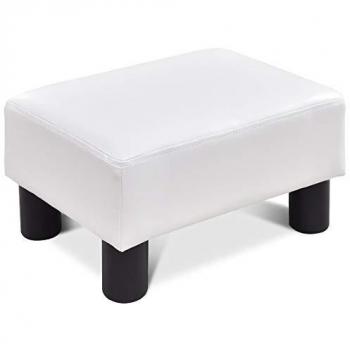 Poggiapiedi Rettangolare in Similpelle Bianco Sgabello Panca 40 x 30 x 24cm