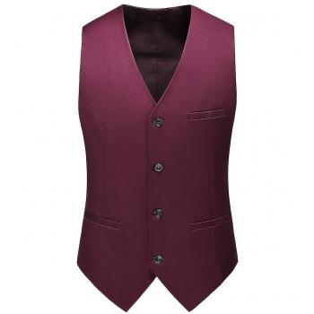 Gilet de soirée homme V en col, couleur unie, bordeaux, taille L