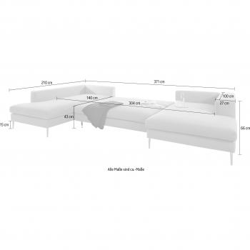 Wohnlandschaft „Finnja“ U‑Form OTTO – silberfarben, 371 × 83 × 210 cm, recycelte Mikrofasertücher, Bettkasten