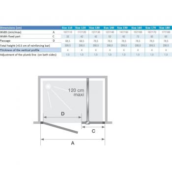 Porte centrale profilée blanche 110 cm, verre translucide – Kinedo Pa9060btne