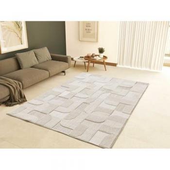 Alfombra Interior Étnica Geométrica con Relieve Beige