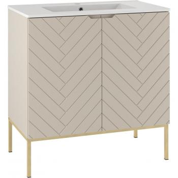 Meuble de salle de bain 2 portes sur pieds beige