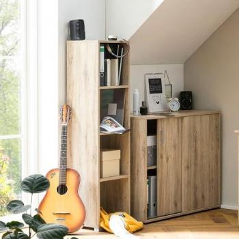 Büromöbel Set Eiche NEVERS-80 (Regal und Schiebetürenschrank)