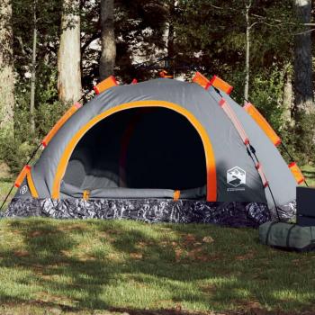 Tenda da Campeggio 4 Persone a Rilascio Rapido Grigia e Arancione
