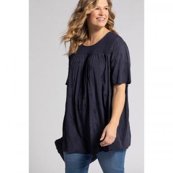 Blusa a punto smock con ricami, Donna, Blu, Taglia 56/58, Viscosa