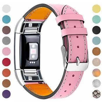 Ameton Classic Leather Replacement Band for Fitbit Charge 2