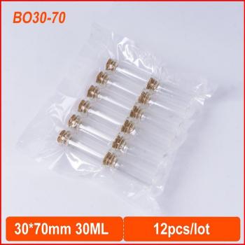 Pack de 12 Mini Botellas de Vidrio con Tapón de Corcho, 30x100mm, 50ML