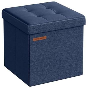 SONGMICS Small Ottoman Foot Rest, Midnight Blue, 30 x 30 cm