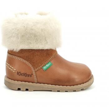 Kickers Nonofur, Scarpe per bambino, Stivali in pelle imbottiti, Cammello Lucido, EU 22