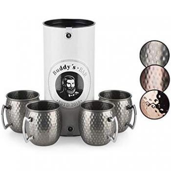 Buddy’s Becher – „Buddy´s Bar“ Premium‑Set (4 Stück) – 500 ml Moscow‑Mule‑Becher aus hochwertigem Edelstahl, Hammerschlag‑Optik