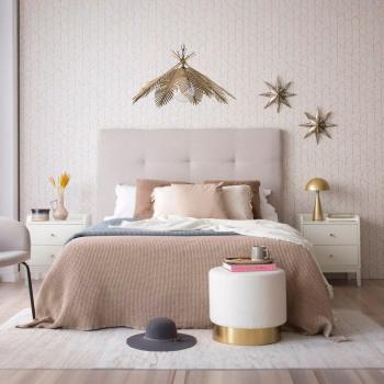 Cama 150/160 Maira Beige com 2 Mesas Berna
